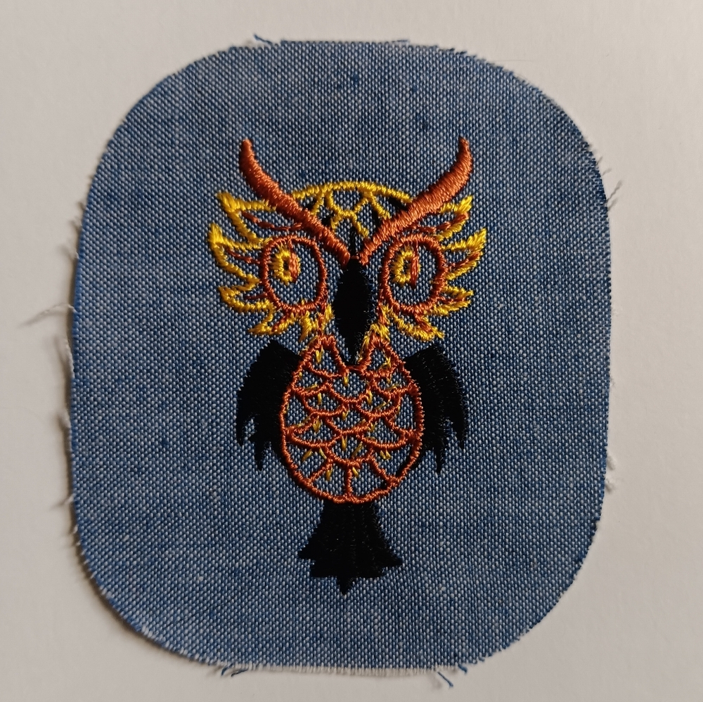 70s Vintage Embroidered Owl Patch, Iron / Sew On Denim Jeans Jacket Applique